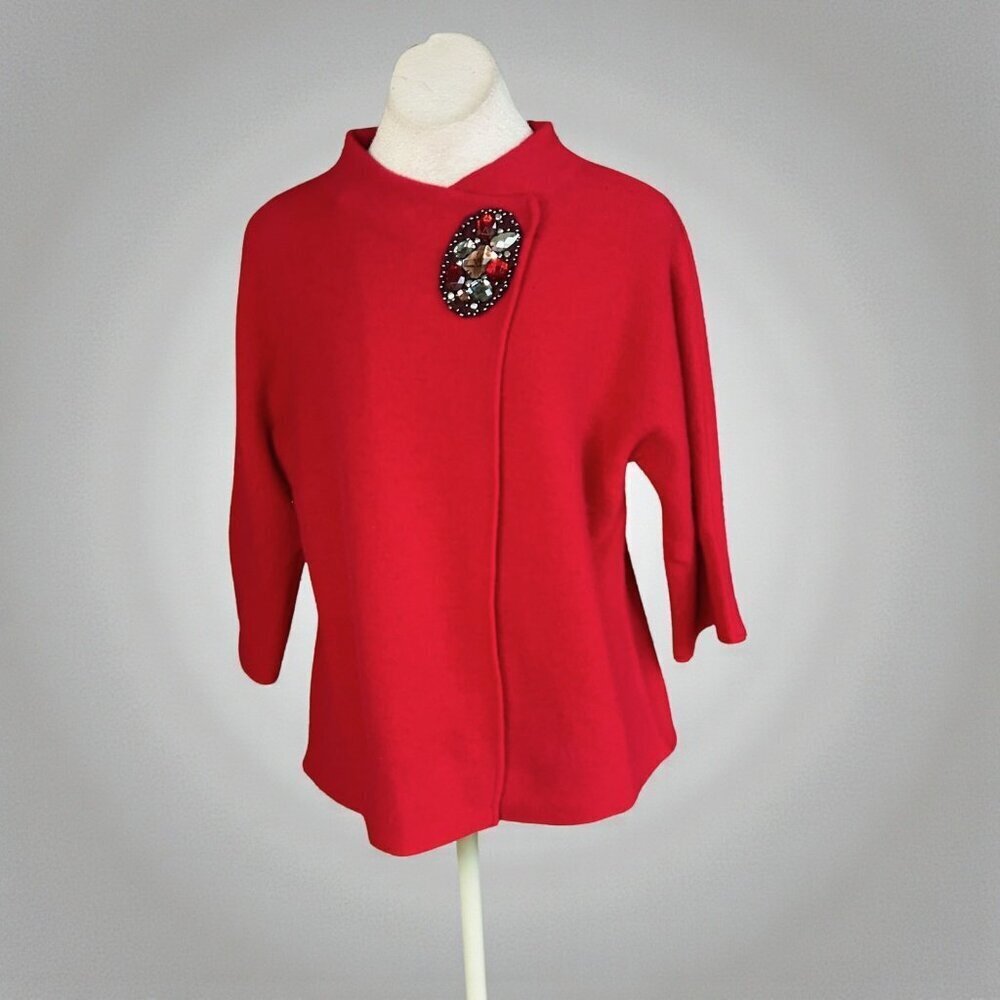 JM Collectibles Red Holiday Sweater 100% Wool Embellished Jeweled Size Medium